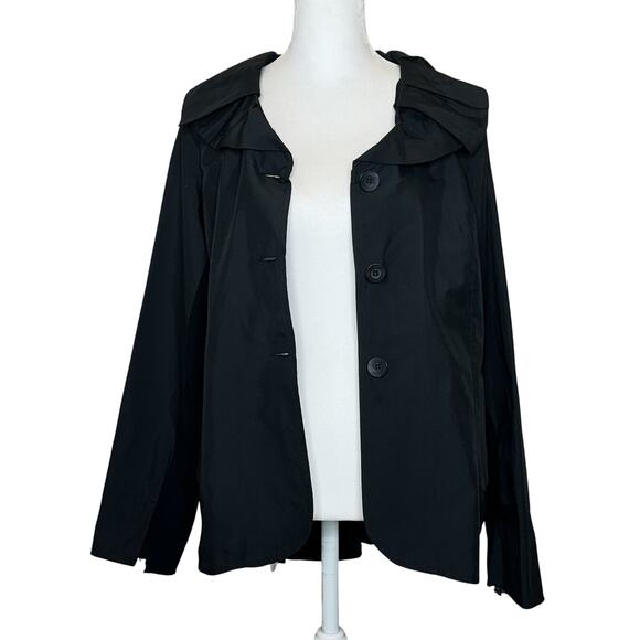 LUUKAA France Mixed Media Black Jacket Pleated Collar Stretch Size 4 Lagenlook - Picture 3 of 16